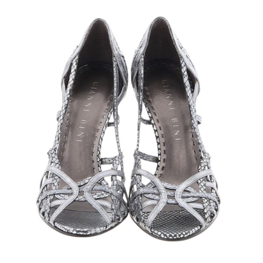 GIANNI BINI Metallic Silver Snakeskin Heels 8